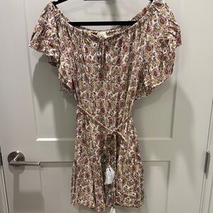 Cynthia Rowley Pink and Brown Ruffled Smocked Mini Sundress